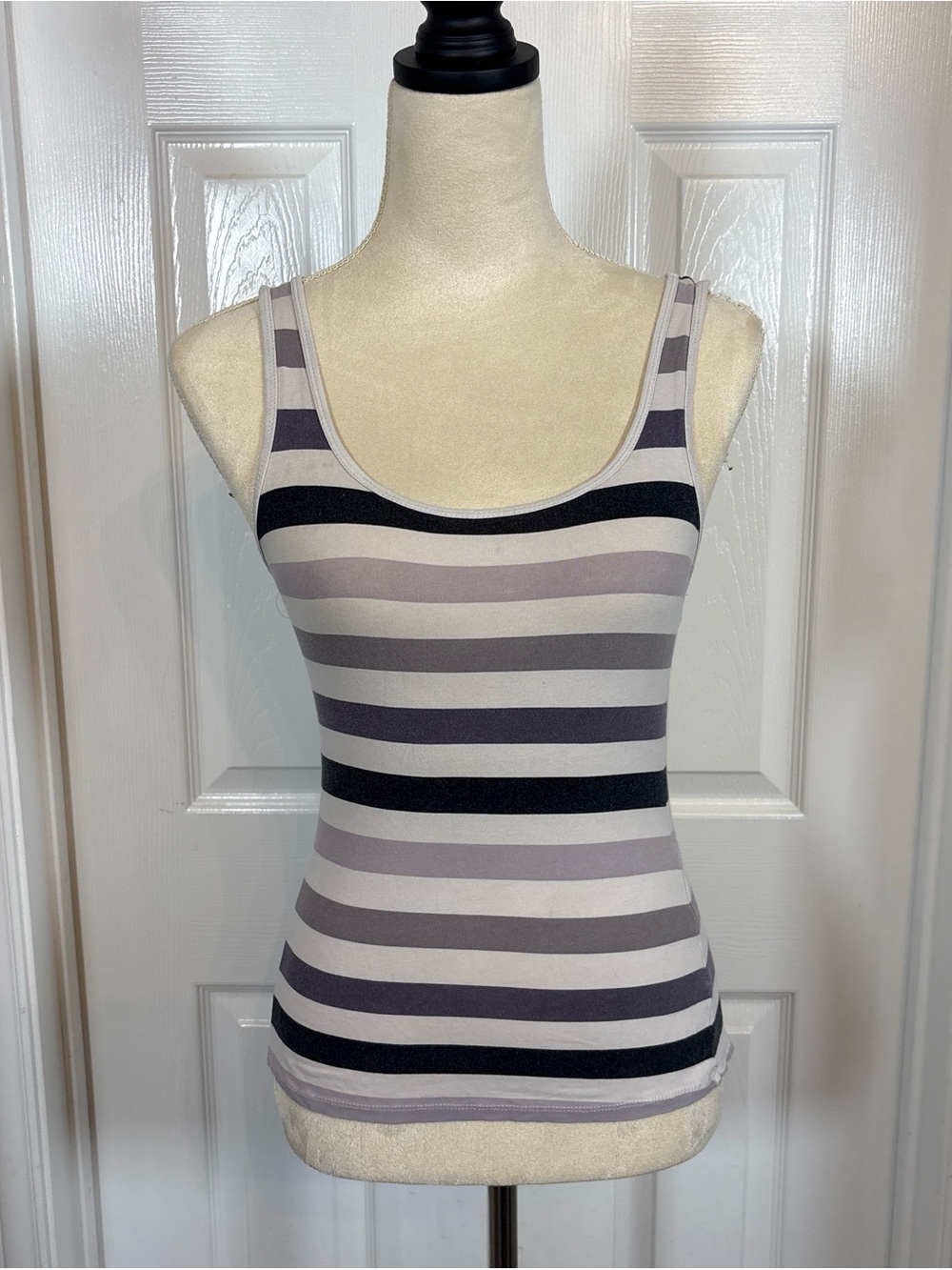 Ambiance Striped Scoop Neck Tank Top in Black, Gray, Cream